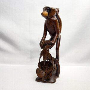 Hand Carved Vintage Wooden Monkey Figurine 10.5" Tall Tribal Style Sculpture